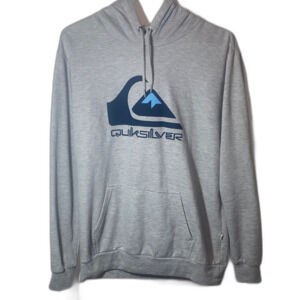 Quiksilver Men’s Large Hoodie Sweatshirt in Grey and Blue Baggy Oversized Fit